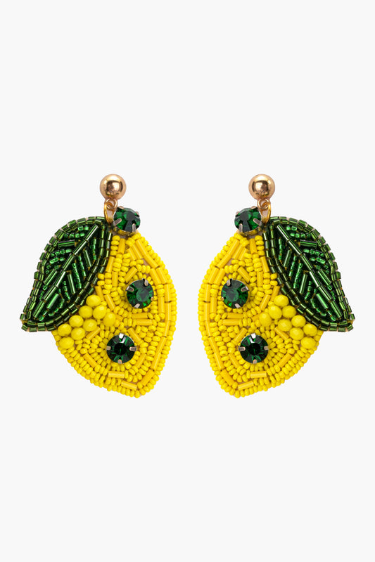 Hearty Lemon Beaded Earrings