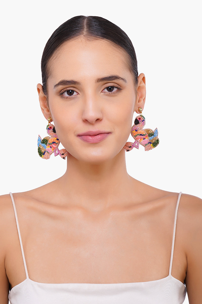 Flamingo Beaded Earrings