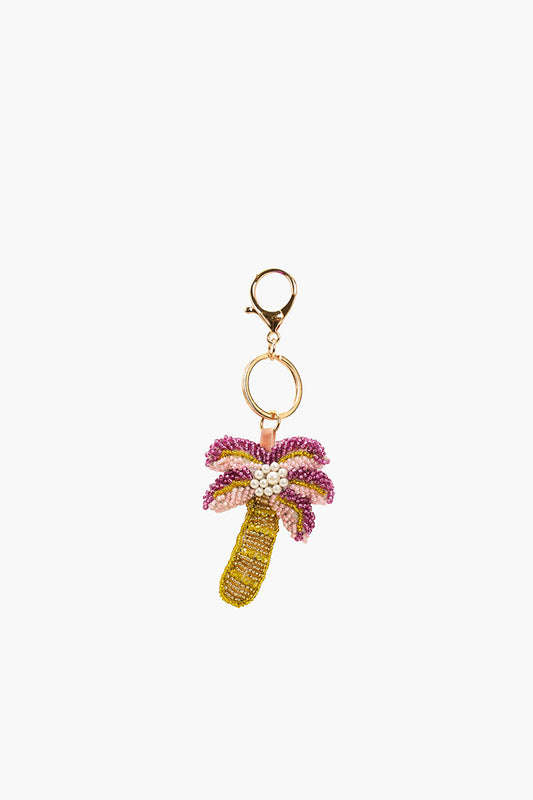 Pink Palm Beaded Charm Keychain