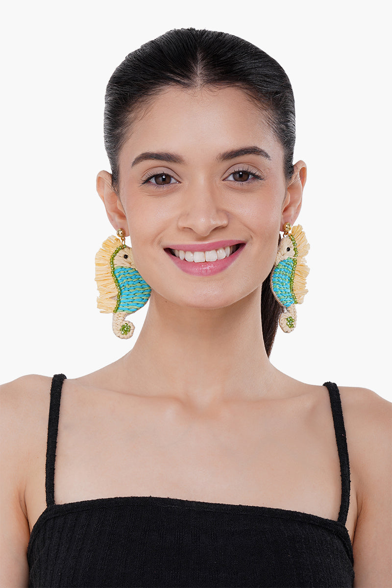Sea Horse Raffia Earrings