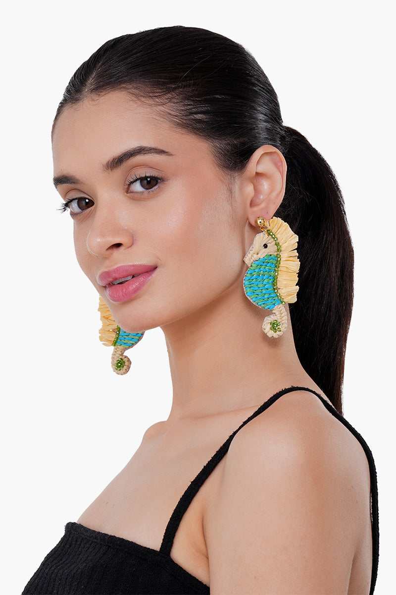 Sea Horse Raffia Earrings