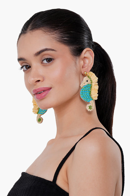 Sea Horse Raffia Earrings