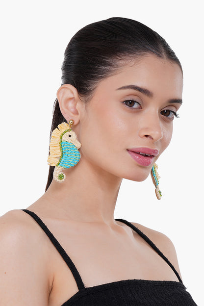 Sea Horse Raffia Earrings