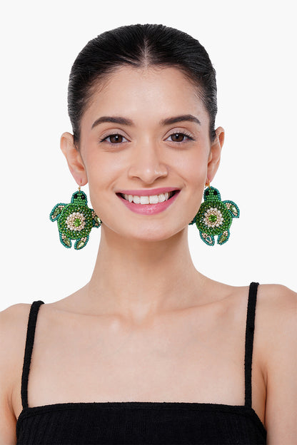 Emerald Turtle Beaded Earrings