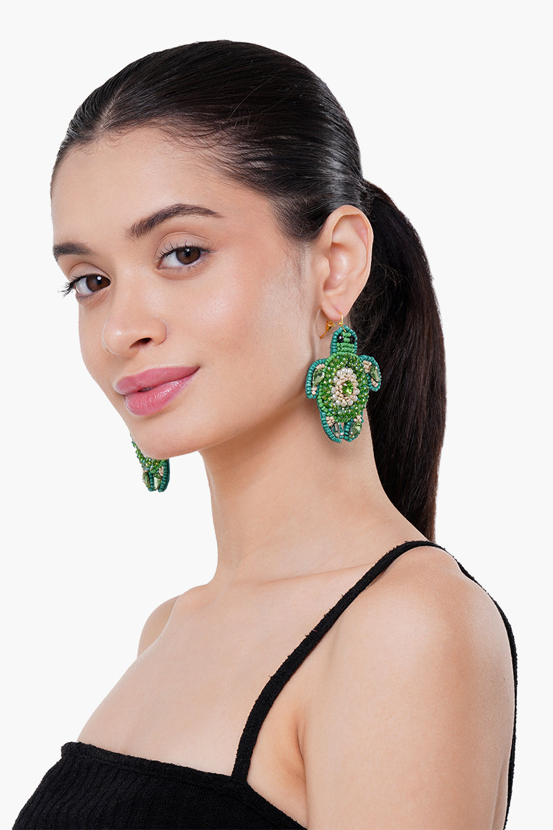 Emerald Turtle Beaded Earrings