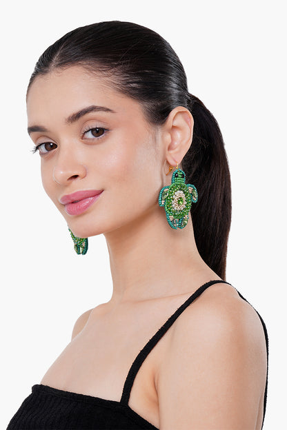 Emerald Turtle Beaded Earrings