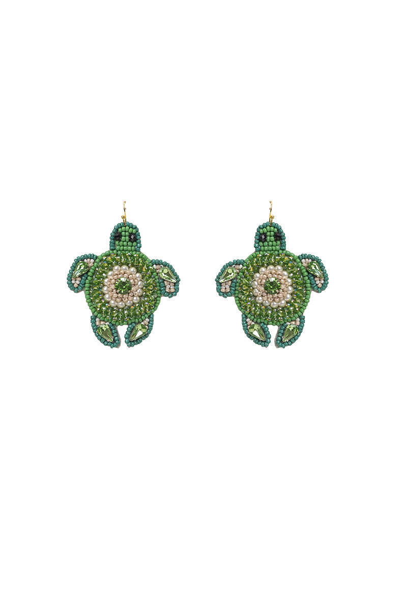 Emerald Turtle Beaded Earrings