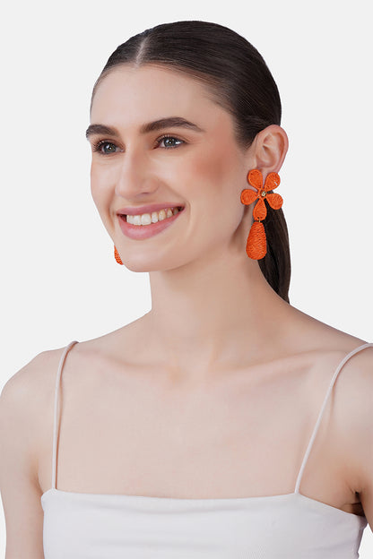 Raffia Bloom Floral Hand-Beaded Statement Earrings