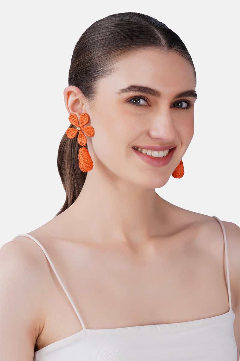 Raffia Bloom Floral Hand-Beaded Statement Earrings