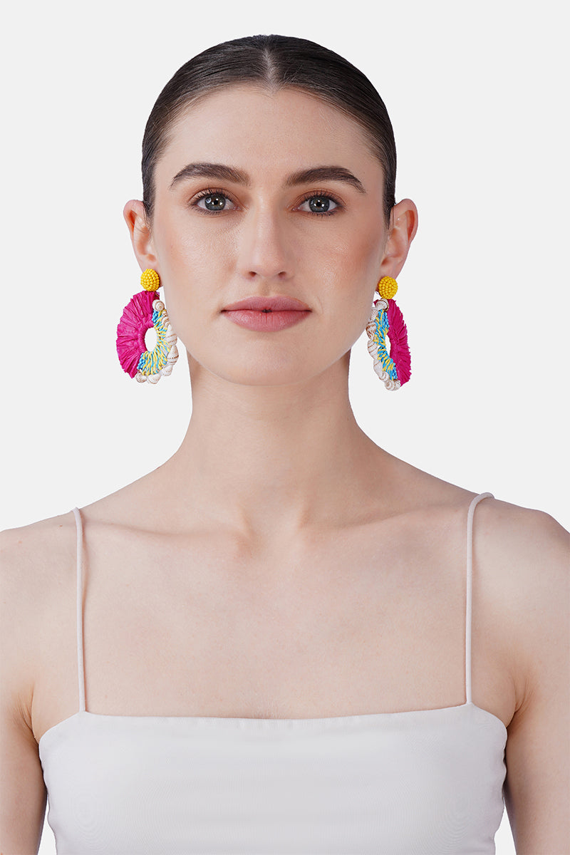 Raffia Coral Reef Hand-Beaded Statement Earrings