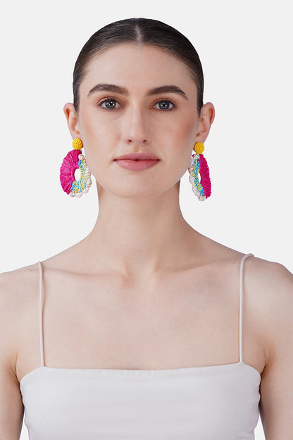 Raffia Coral Reef Hand-Beaded Statement Earrings