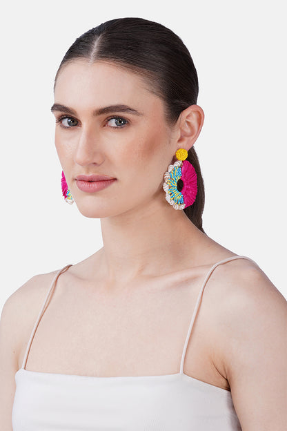 Raffia Coral Reef Hand-Beaded Statement Earrings