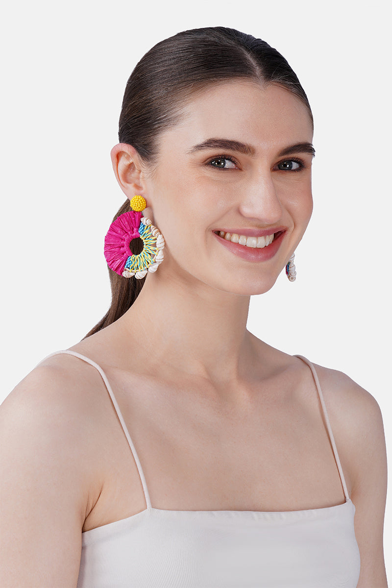 Raffia Coral Reef Hand-Beaded Statement Earrings