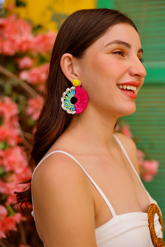 Raffia Coral Reef Hand-Beaded Statement Earrings