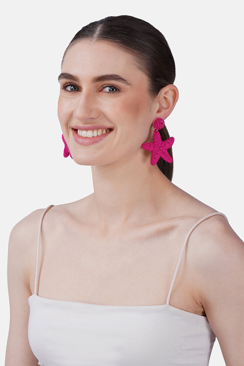 Fushia Seablush Starfish Hand-Beaded Statement Earrings