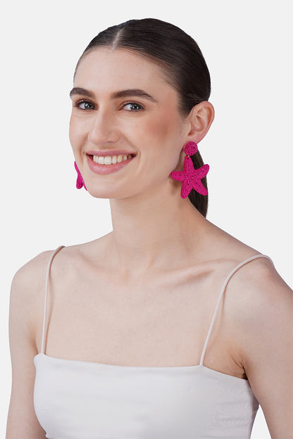 Fushia Seablush Starfish Hand-Beaded Statement Earrings