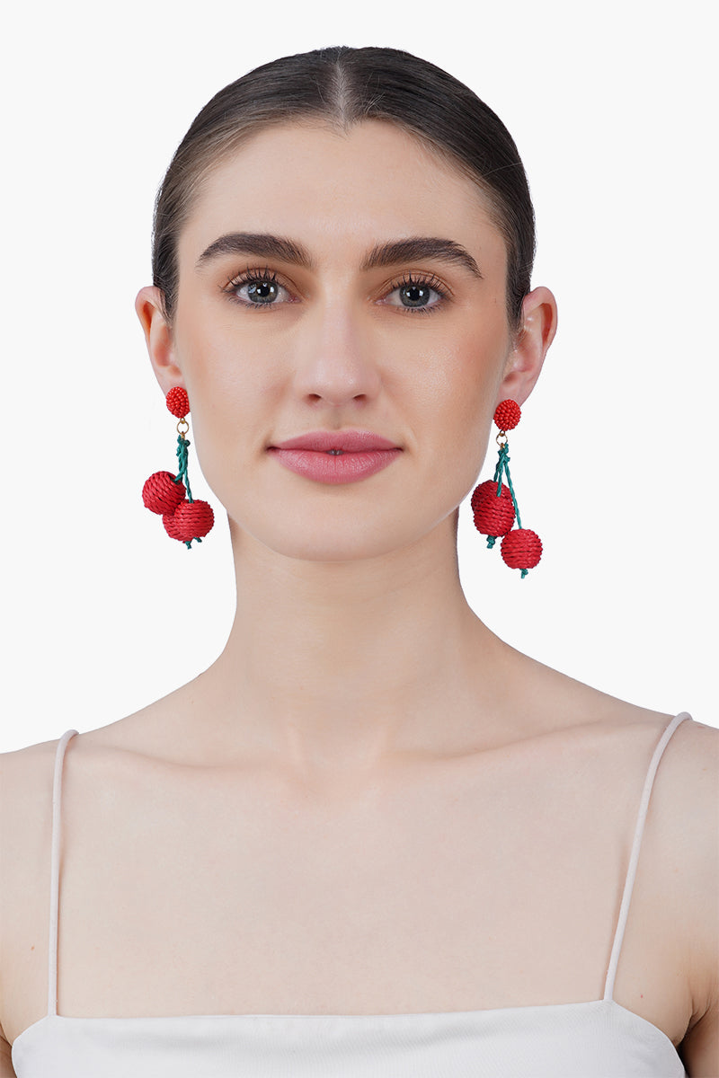 Sweet Cherry Pop Fruit Hand-Beaded Statement Earrings