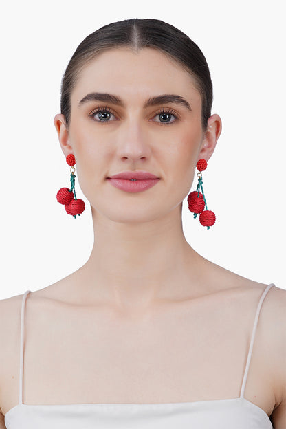 Sweet Cherry Pop Fruit Hand-Beaded Statement Earrings