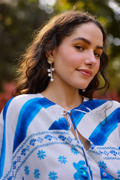 Artisanal Pearl Wave Hand-Beaded Statement Earrings