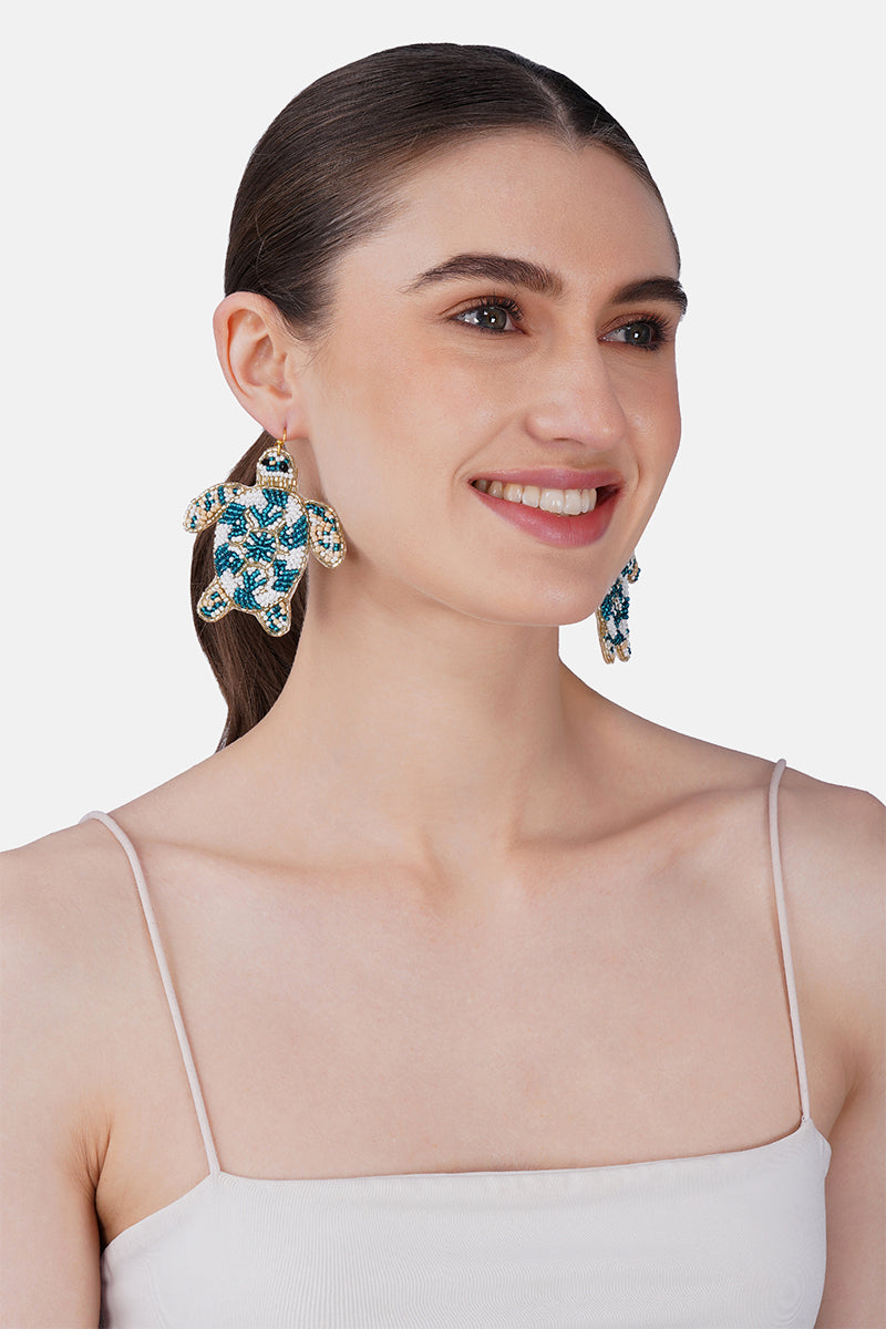 Sea Turtle Ocean Life Hand-Beaded Statement Earrings