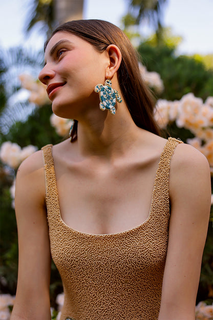 Sea Turtle Ocean Life Hand-Beaded Statement Earrings