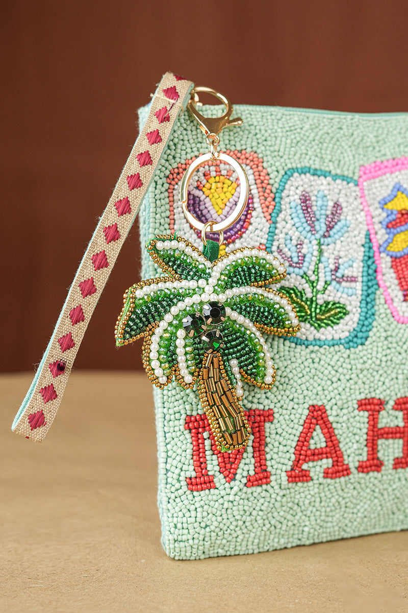 Tropical Palm Hand-Beaded Boho Bag Charm