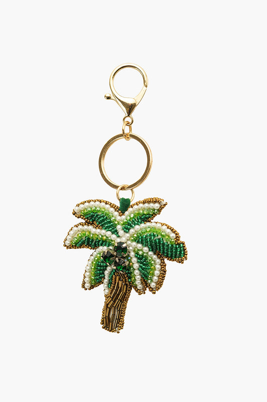 Tropical Palm Hand-Beaded Boho Bag Charm