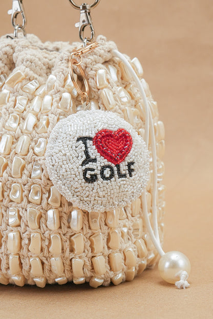 Golf Love Heart Hand-Beaded Boho Bag Charm