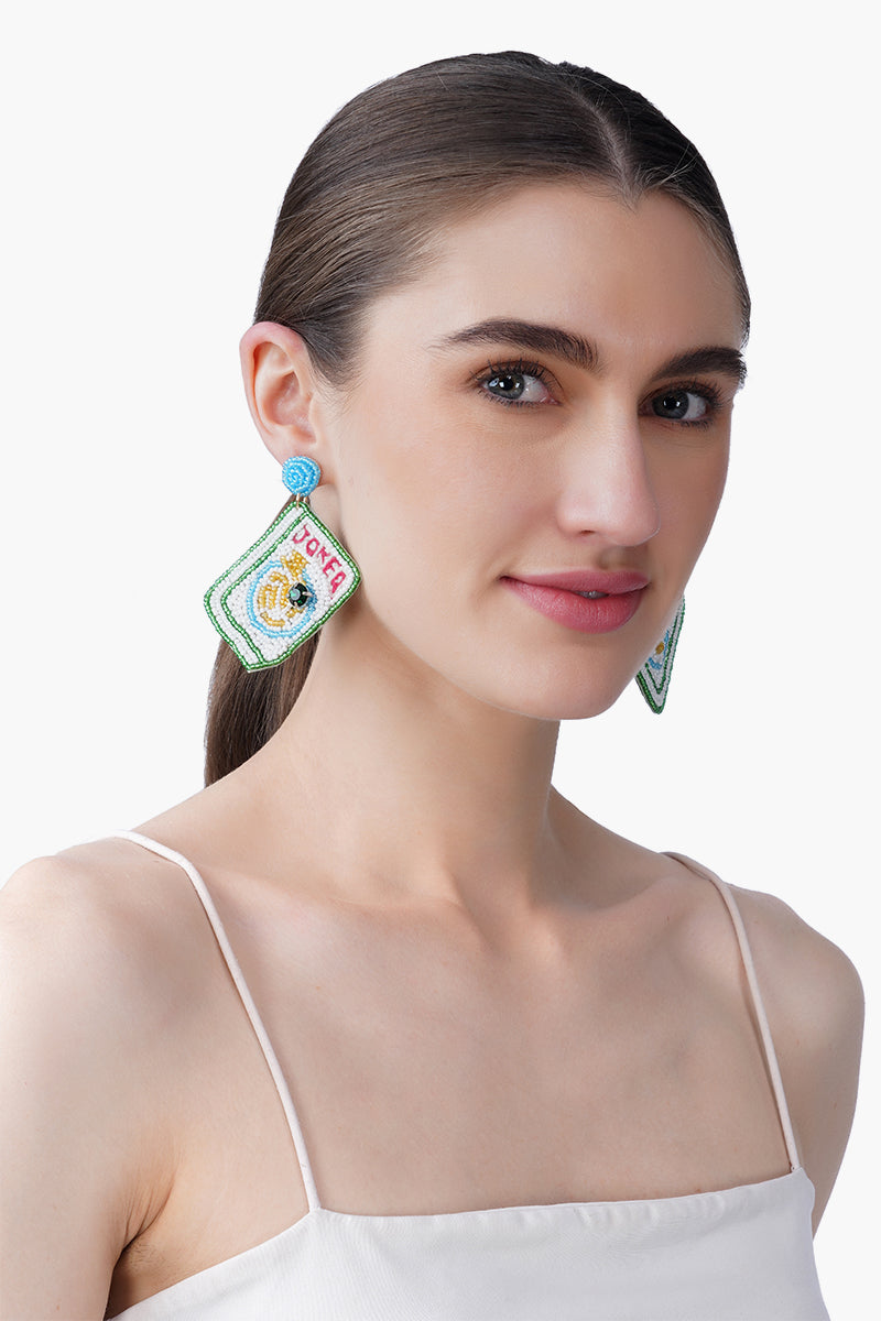 Mahjong Joker Beaded Earrings