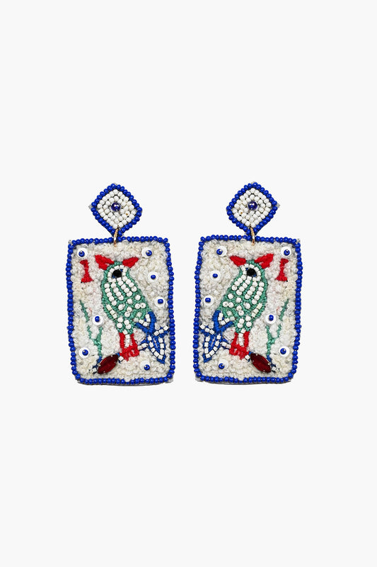 Mahjong Bird Beaded Earrings