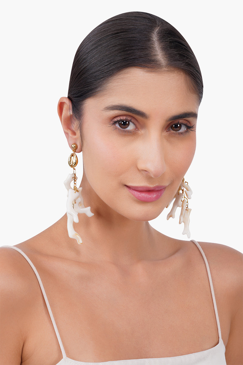 Ivory Coral Branch Statement Dangle Earrings