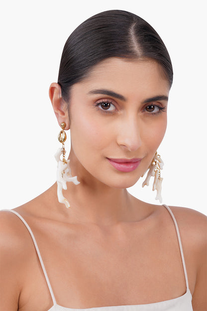 Ivory Coral Branch Statement Dangle Earrings