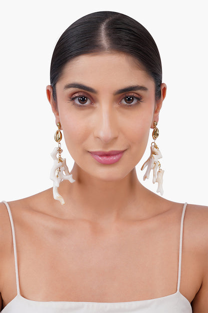 Ivory Coral Branch Statement Dangle Earrings