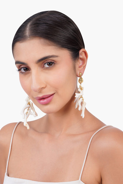 Ivory Coral Branch Statement Dangle Earrings