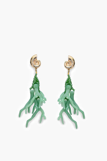 Emerald Coral Fan Statement Earrings