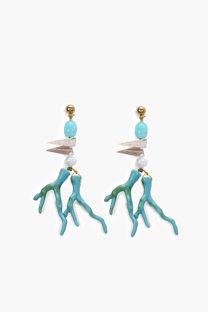 Teal Coral Reef Cluster Statement Earrings