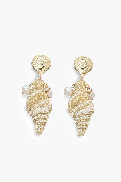 Pearl Conch Shell Statement Drop Earrings