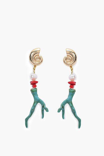 Aqua Coral Spiral Statement Dangle Earrings
