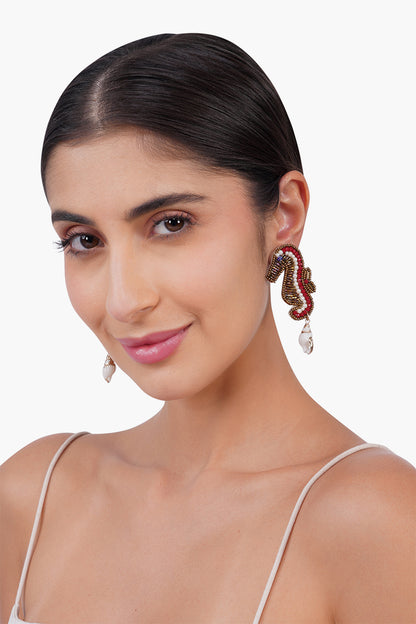 Beaded Seahorse Coastal Statement Earrings