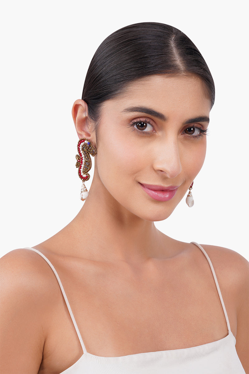 Beaded Seahorse Coastal Statement Earrings