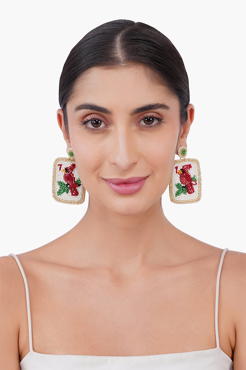 Tropical Parrot Mahjong Statement Beaded  Earrings