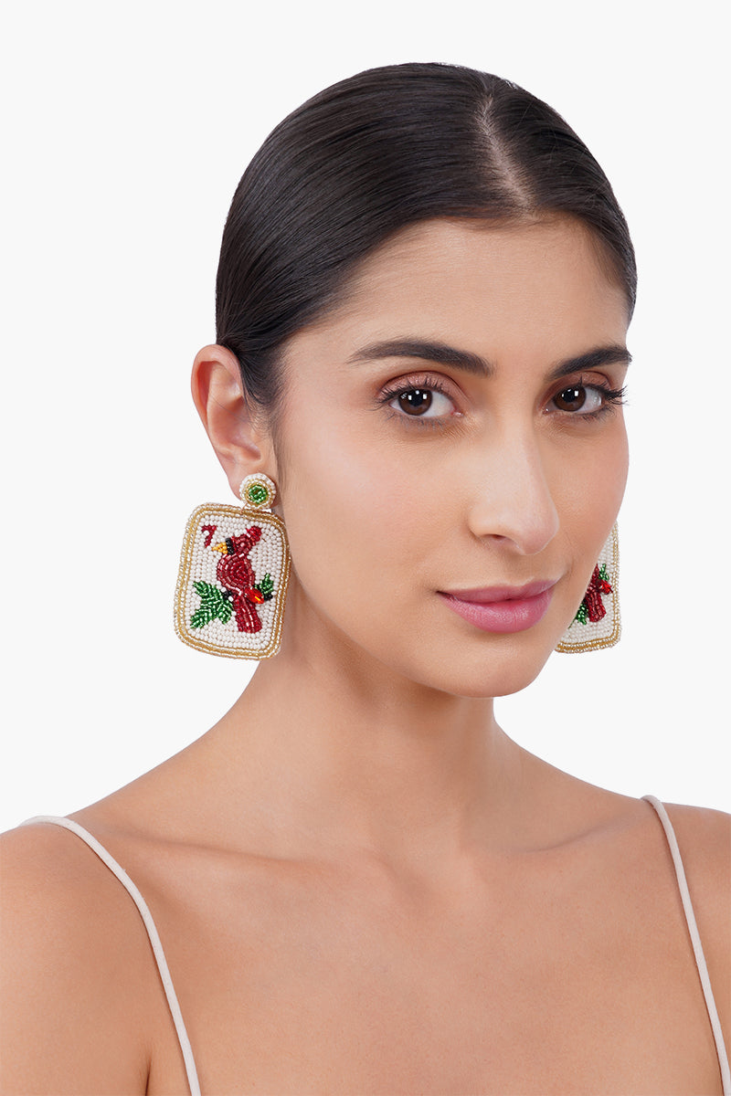 Tropical Parrot Mahjong Statement Beaded  Earrings
