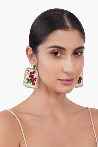 Tropical Parrot Mahjong Statement Beaded  Earrings