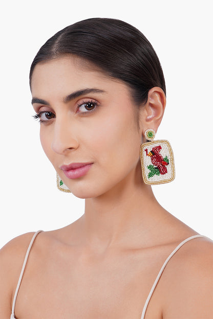 Tropical Parrot Mahjong Statement Beaded  Earrings