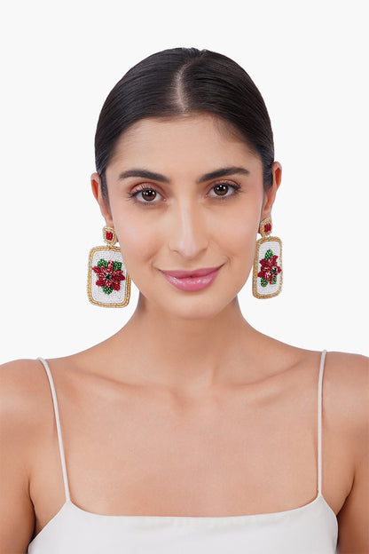 Poinsettia Bloom Mahjong  Beaded Drop Earrings