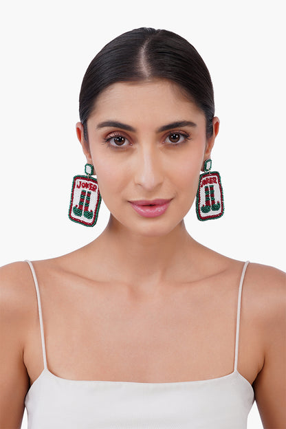 Joker  Card Holiday Statement Beaded  Earrings