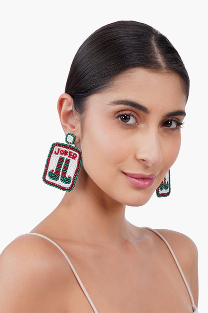 Joker  Card Holiday Statement Beaded  Earrings
