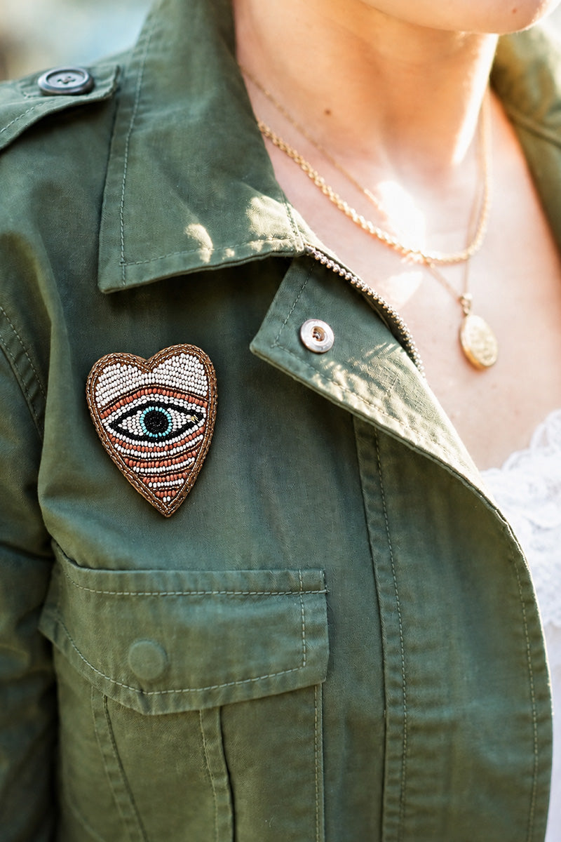 Eye Heart You Beaded Brooch