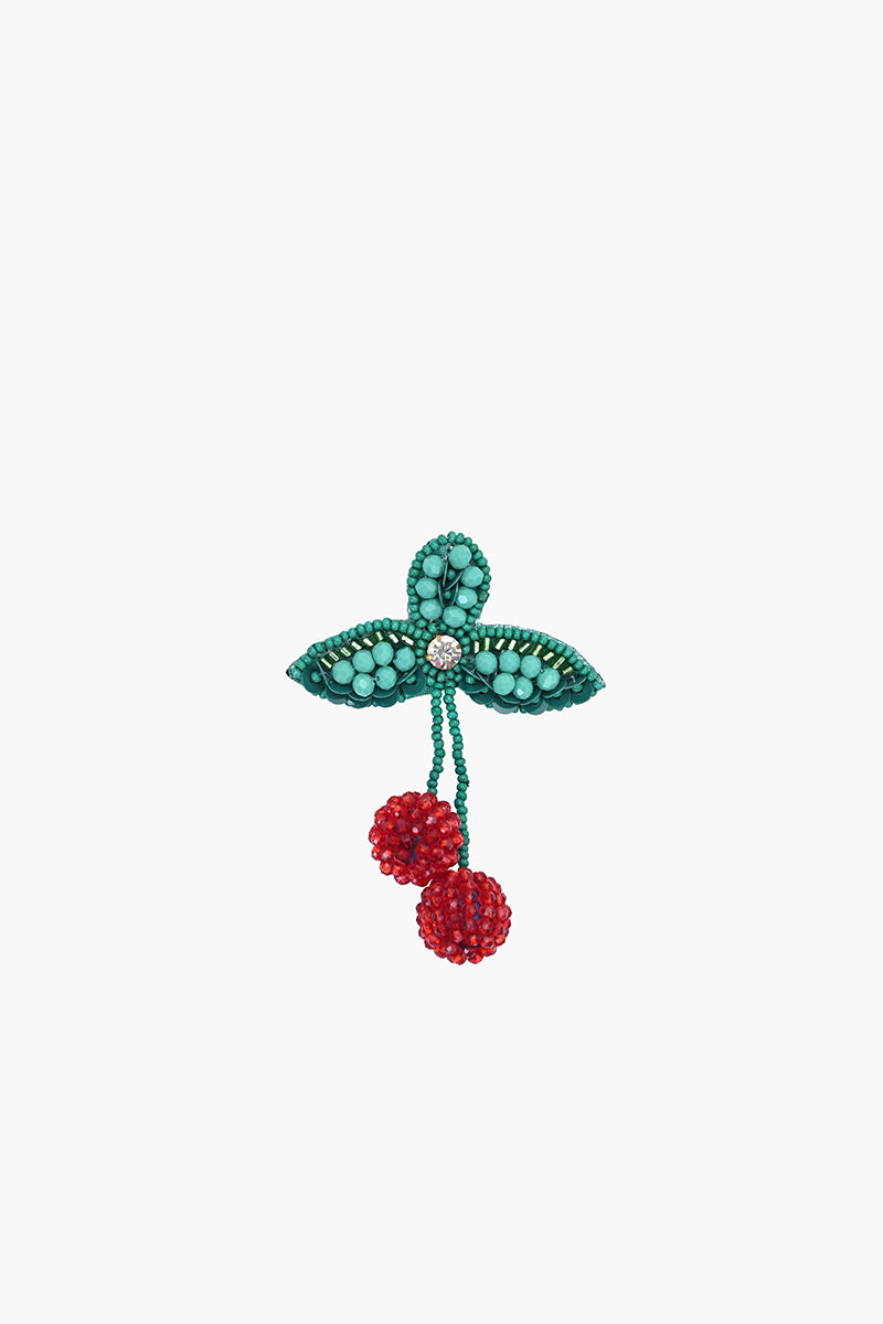 Cherry Drop Beaded Brooch