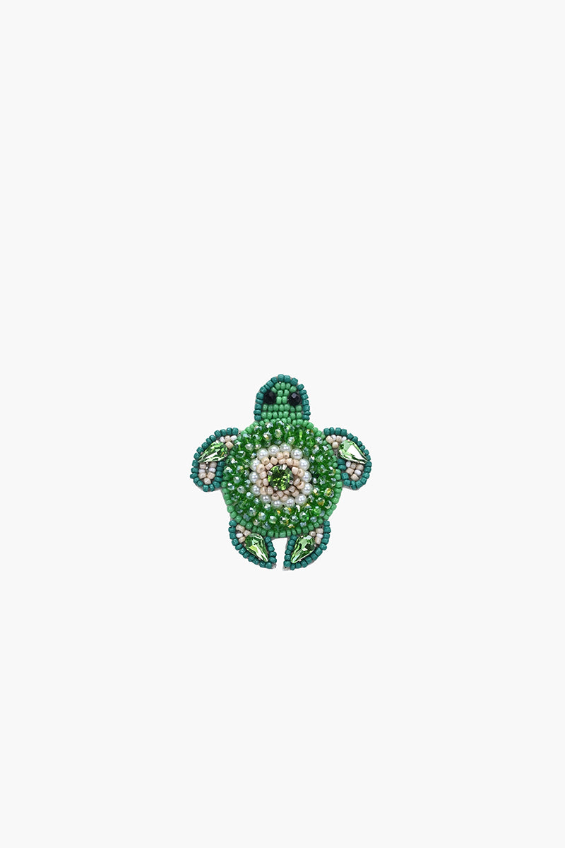 Emerald Turtle Beaded Brooch